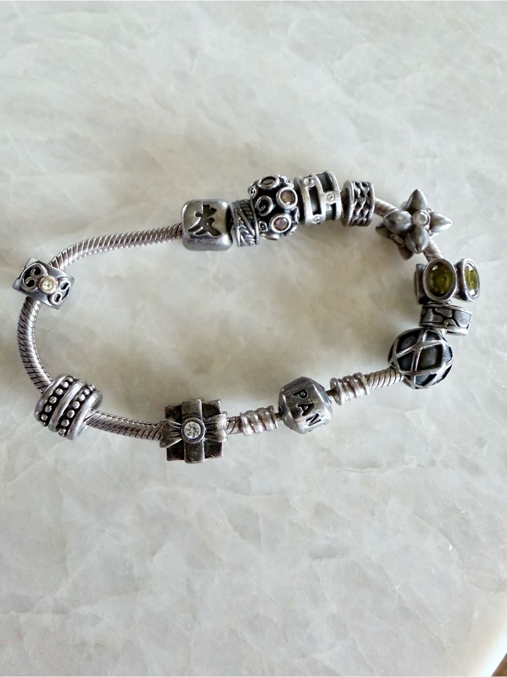 Pandora Sterling Silver Charm Bracelet with 12 Charms